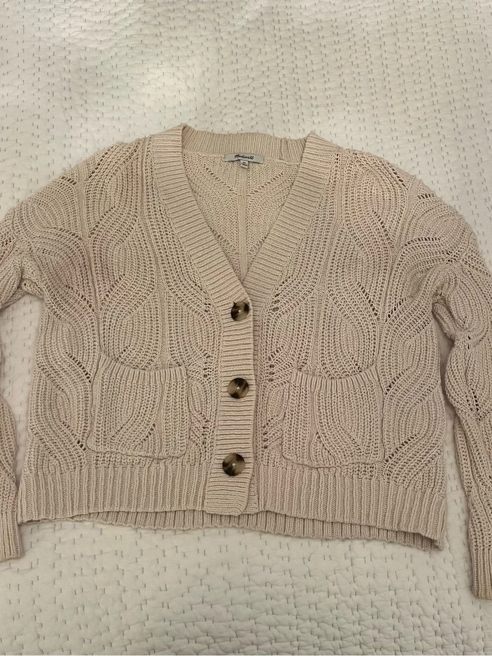 Madewell Cream V-Neck Button Front Knit Cardigan Sweater - Picture 2 of 3